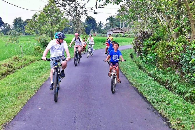 Bike ride in the rice fields, Bali countryside - School stop on school days: meeting children in real routine