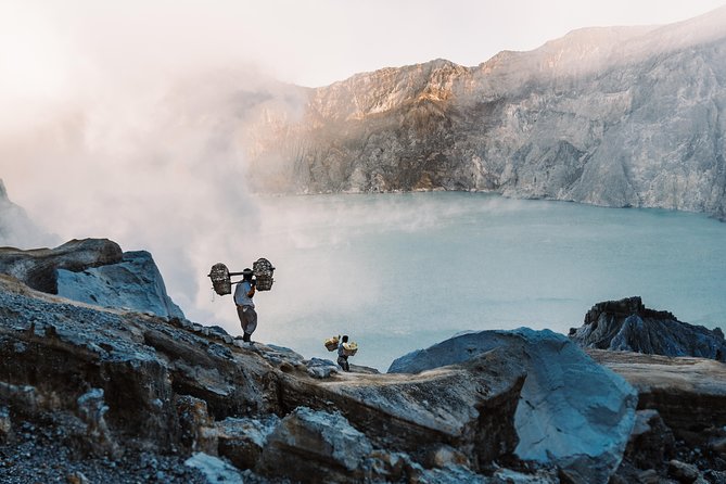 From Bali : Bromo & Kawah Ijen – 3-Day Adventure - Kawah Ijen at 1:00 AM: blue fire with a mask, headlamp, and gloves